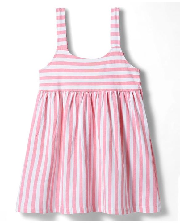 Babyhug Cotton Knit Frock with Full Sleeves Inner Tee Tropical Theme Print & Bunny Embroidery - Pink