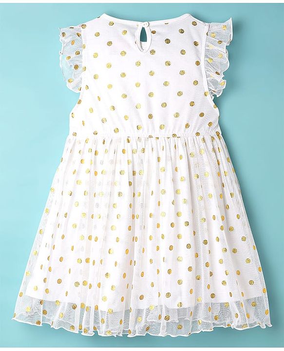 Babyhug Disney Single Jersey Knit Frill Sleeves Party Dress with Bambi Graphics & Foil Print - White