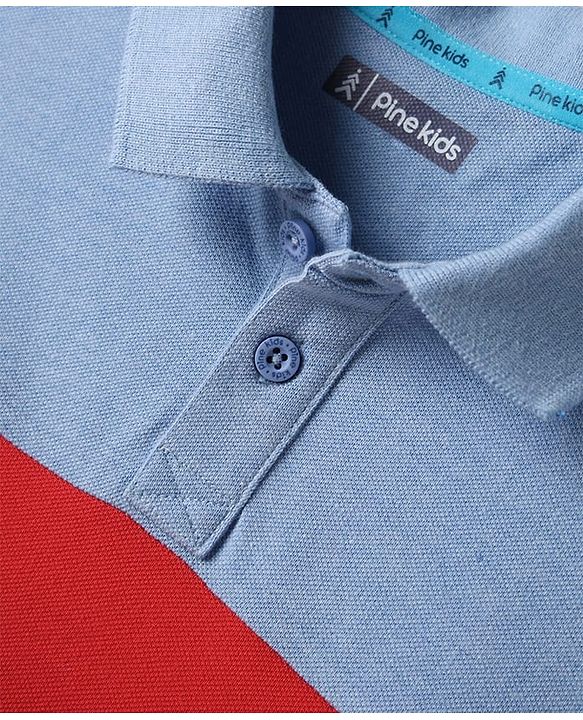 Pine Kids Cotton Knit Half Sleeves Cut & Sew Polo T-Shirt with Nautical Theme Print - Blue & White