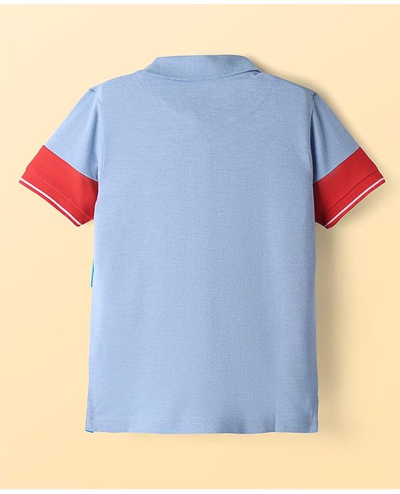 Pine Kids Cotton Knit Half Sleeves Cut & Sew Polo T-Shirt with Nautical Theme Print - Blue & White