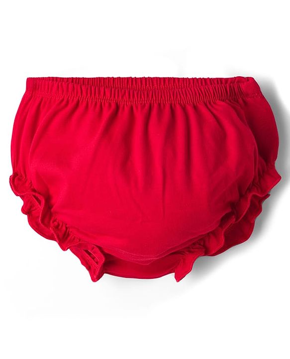Babyhug Single Jersey Knit Half Puffed Sleeves Frock with Cut & Sew Design Bow Applique & Bloomer - Red