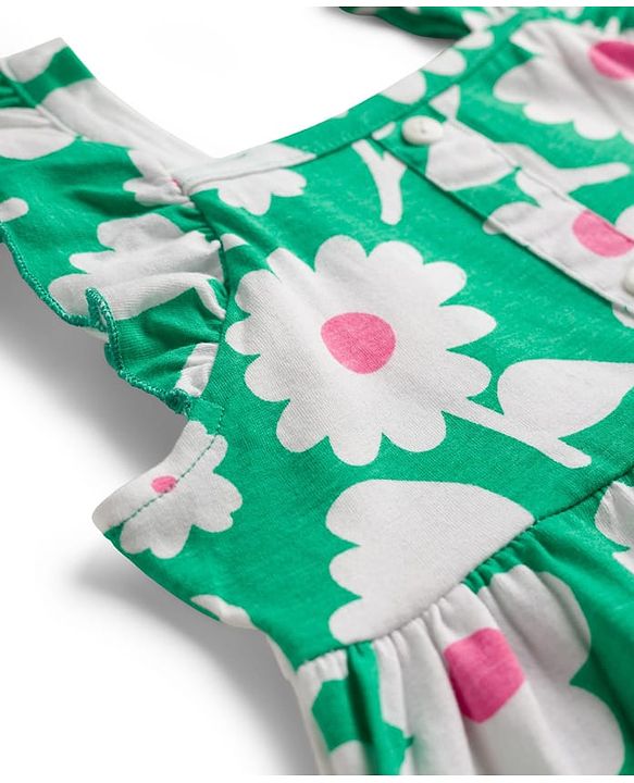 Babyhug Single Jersey Knit Frill  Sleeves Frock with Floral Print & Bloomer - Mint Green