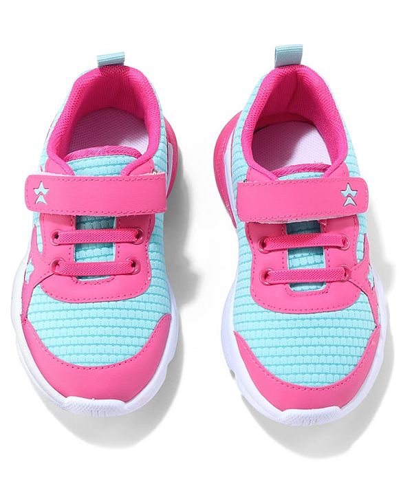 Cute Walk by Babyhug Sneaker with Velcro Closure & Star Patch - Fuchsia & Light Blue
