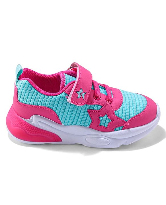 Cute Walk by Babyhug Sneaker with Velcro Closure & Star Patch - Fuchsia & Light Blue