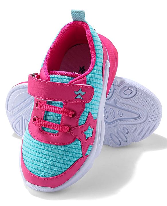 Cute Walk by Babyhug Sneaker with Velcro Closure & Star Patch - Fuchsia & Light Blue