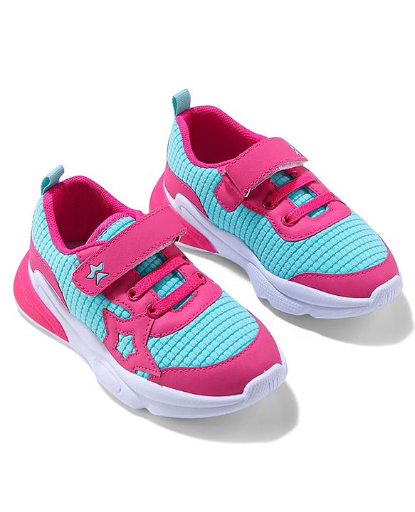 Cute Walk by Babyhug Sneaker with Velcro Closure & Star Patch - Fuchsia & Light Blue