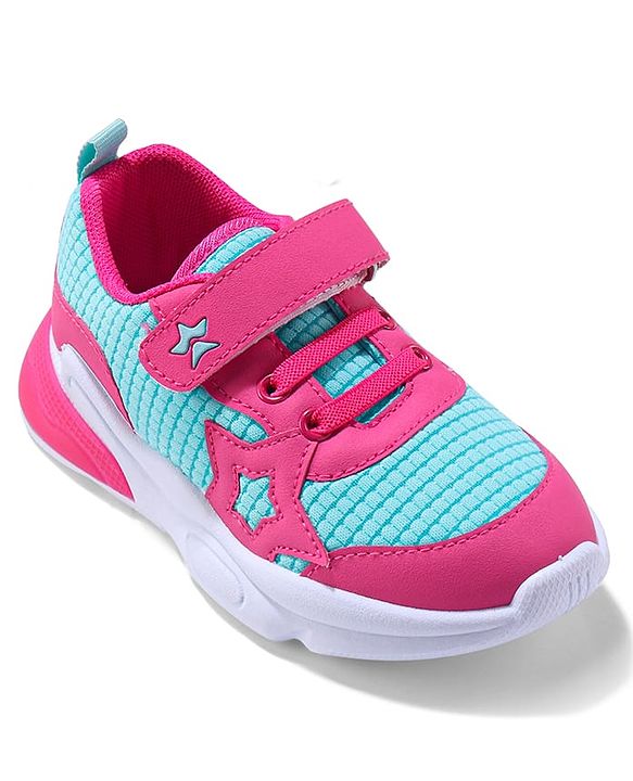 Cute Walk by Babyhug Sneaker with Velcro Closure & Star Patch - Fuchsia & Light Blue