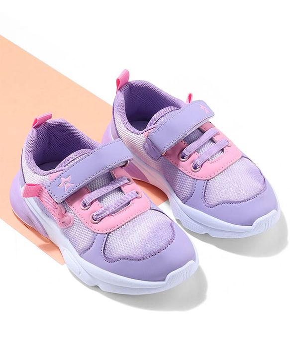 Cute Walk by Babyhug Velcro Closure Sneaker Shoes With Heart Applique & Lace Detailing - Purple