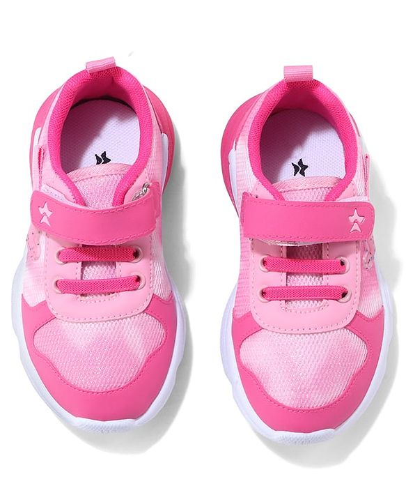 Cute Walk by Babyhug Velcro Closure Sneaker Shoes With Heart Applique & Lace Detailing - Fuchsia