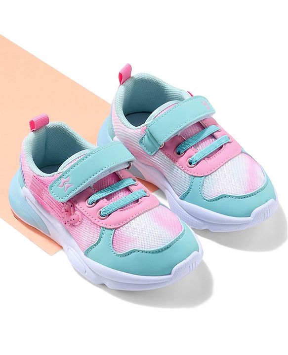 Cute Walk by Babyhug Velcro Closure Sneaker Shoes With Heart Applique & Lace Detailing - Fuchsia