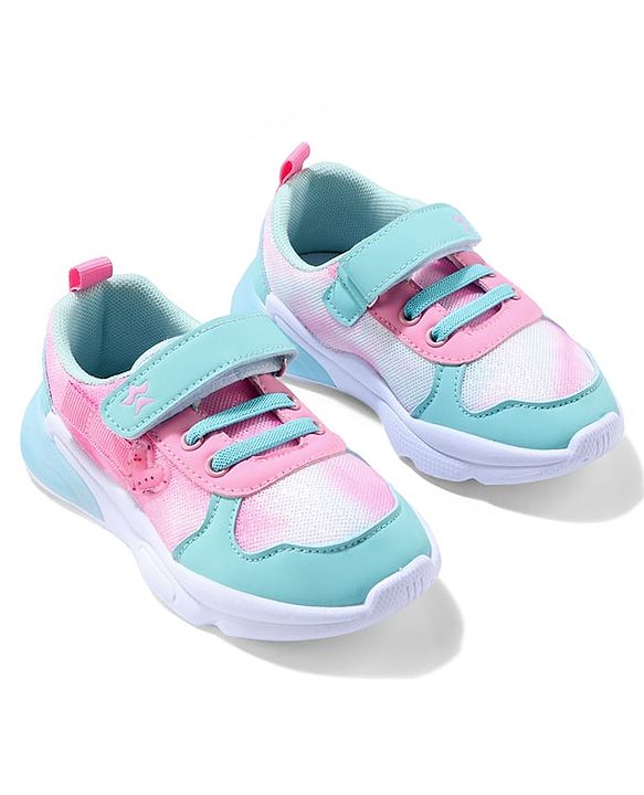 Cute Walk by Babyhug Velcro Closure Sneaker Shoes With Heart Applique & Lace Detailing - Fuchsia