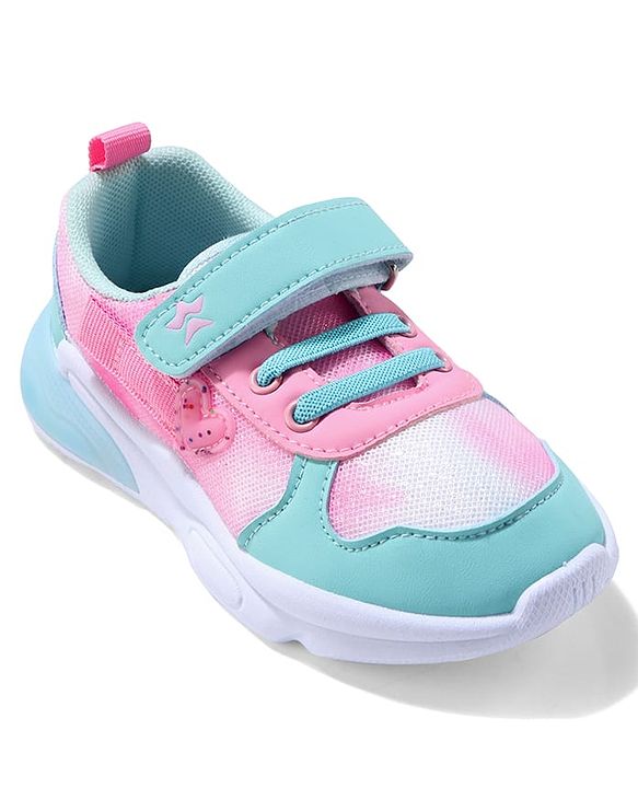 Cute Walk by Babyhug Velcro Closure Sneaker Shoes With Heart Applique & Lace Detailing - Fuchsia