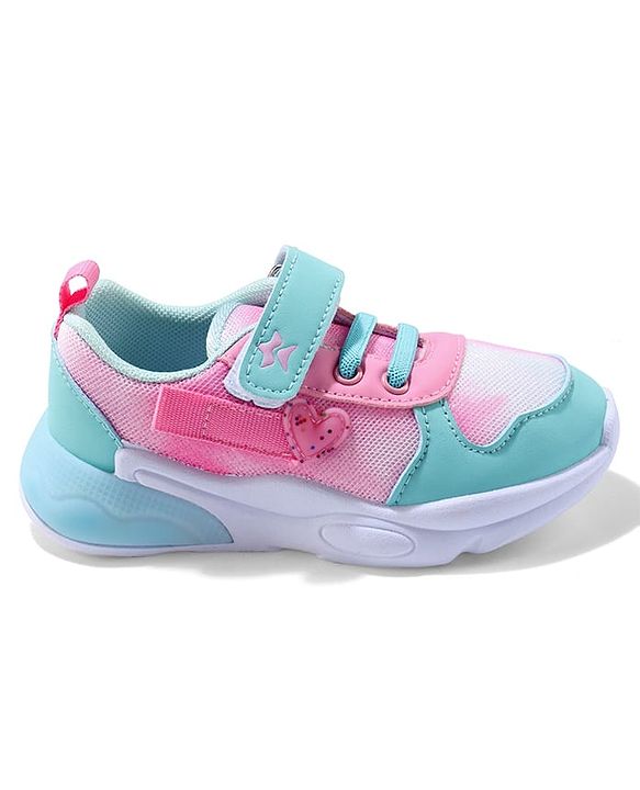 Cute Walk by Babyhug Velcro Closure Sneaker Shoes With Heart Applique & Lace Detailing - Fuchsia