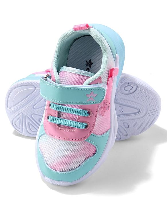 Cute Walk by Babyhug Velcro Closure Sneaker Shoes With Heart Applique & Lace Detailing - Fuchsia
