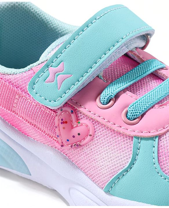 Cute Walk by Babyhug Velcro Closure Sneaker Shoes With Heart Applique & Lace Detailing - Fuchsia