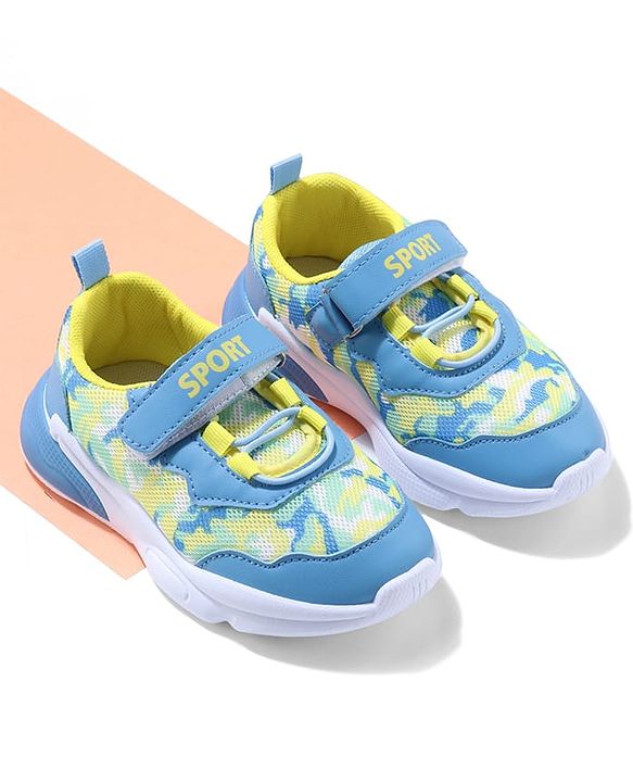 Cute Walk by Babyhug Sneaker with Velcro Closure & Camouflage Print - Yellow & Light Blue