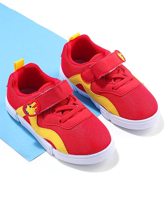 Cute Walk by Babyhug Velcro Closure Sneaker Shoes With Dino Applique - Red