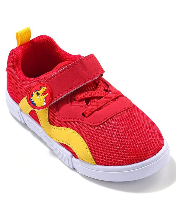 Cute Walk by Babyhug Velcro Closure Sneaker Shoes With Dino Applique - Red