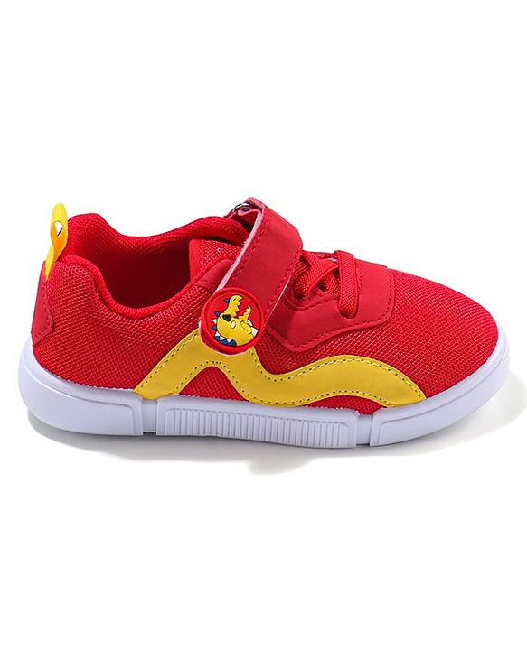 Cute Walk by Babyhug Velcro Closure Sneaker Shoes With Dino Applique - Red