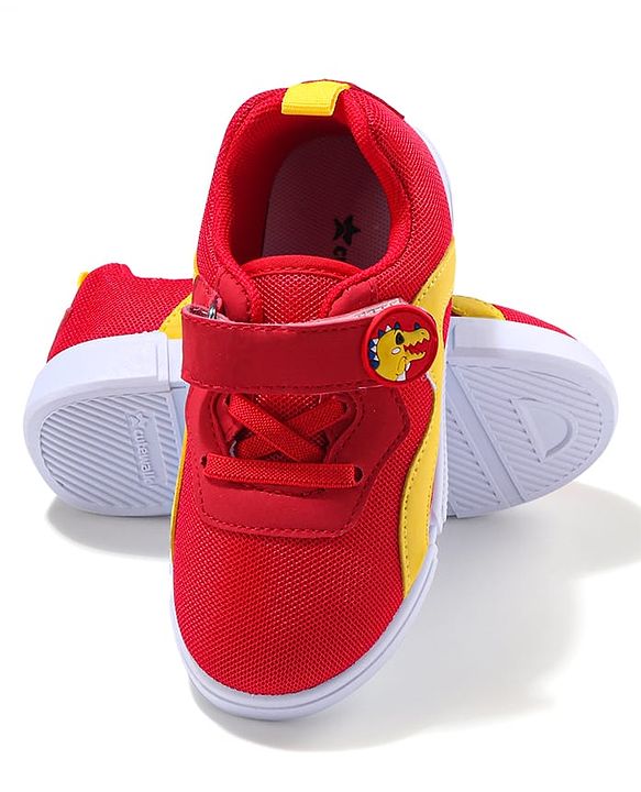Cute Walk by Babyhug Velcro Closure Sneaker Shoes With Dino Applique - Red