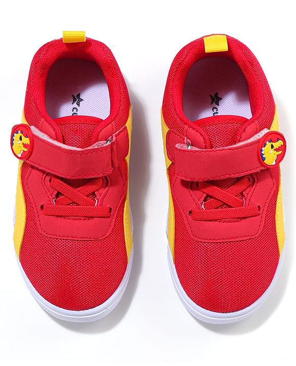 Cute Walk by Babyhug Velcro Closure Sneaker Shoes With Dino Applique - Red