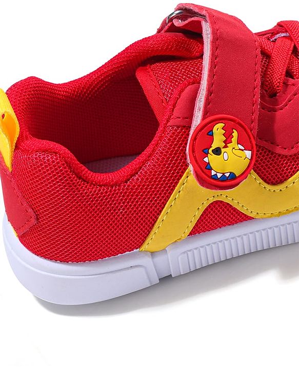 Cute Walk by Babyhug Velcro Closure Sneaker Shoes With Dino Applique - Red