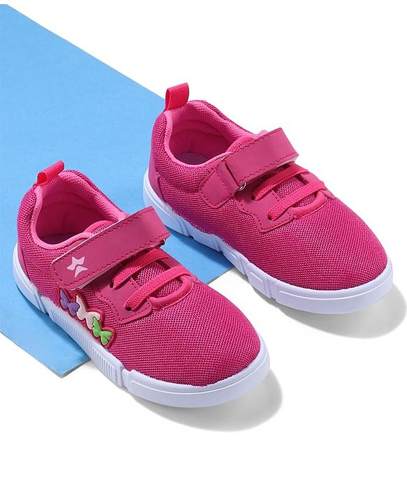 Cute Walk by Babyhug Velcro Closure Sneakers with Butterfly Applique - Fuchsia
