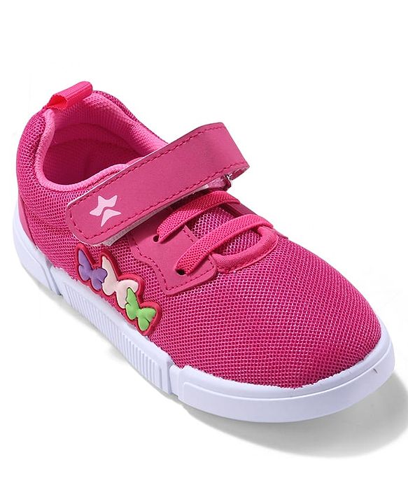 Cute Walk by Babyhug Velcro Closure Sneakers with Butterfly Applique - Fuchsia