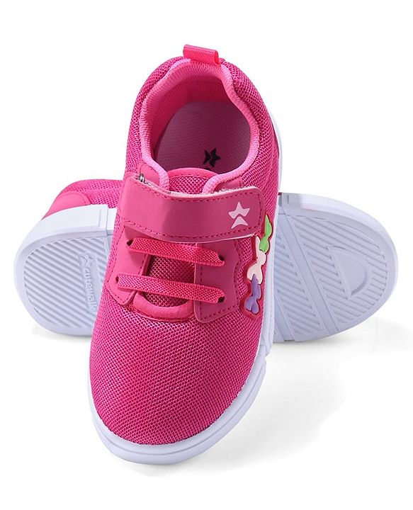 Cute Walk by Babyhug Velcro Closure Sneakers with Butterfly Applique - Fuchsia