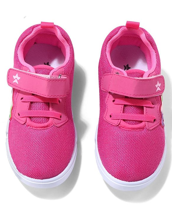 Cute Walk by Babyhug Velcro Closure Sneakers with Butterfly Applique - Fuchsia