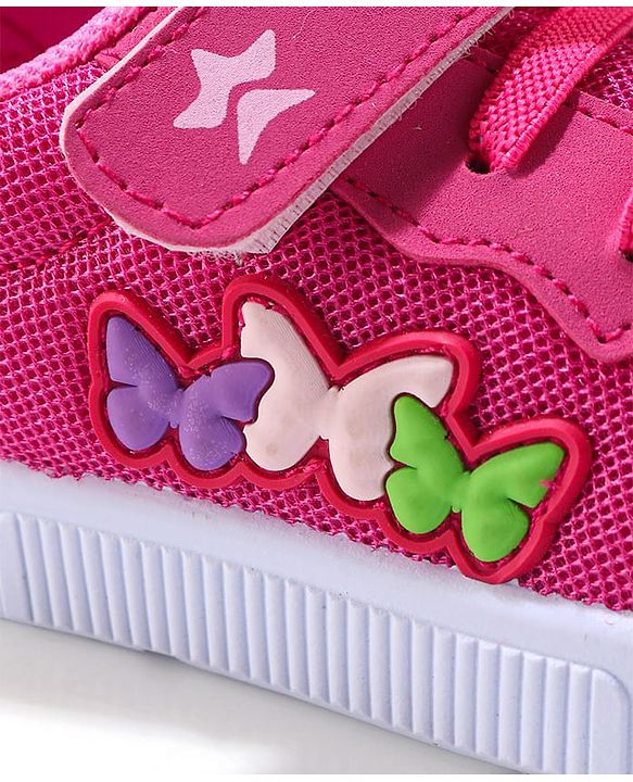 Cute Walk by Babyhug Velcro Closure Sneakers with Butterfly Applique - Fuchsia