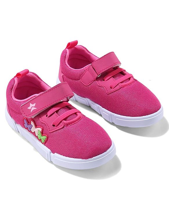 Cute Walk by Babyhug Velcro Closure Sneakers with Butterfly Applique - Fuchsia