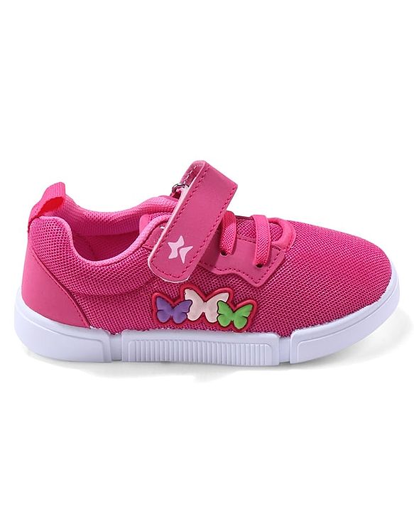 Cute Walk by Babyhug Velcro Closure Sneakers with Butterfly Applique - Fuchsia