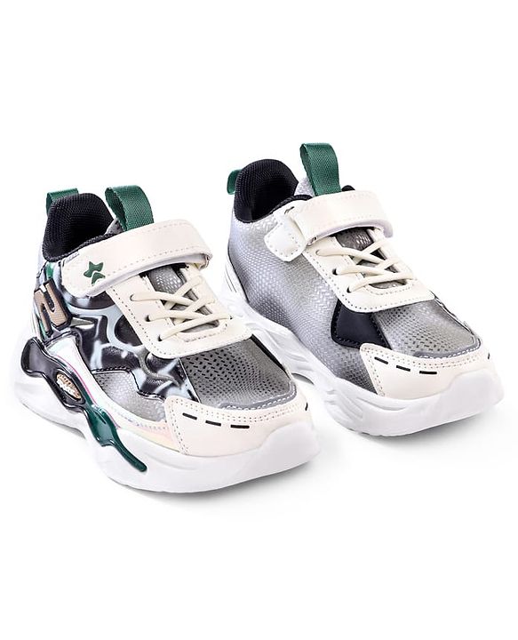 Cute Walk by Babyhug Velcro Closure Sneaker Shoes With Lace Detailing & Splash Print - White