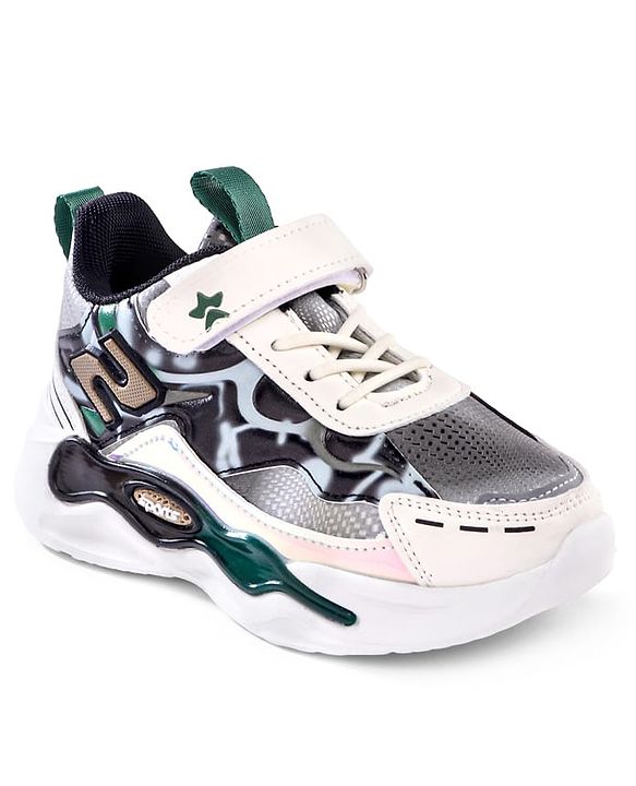 Cute Walk by Babyhug Velcro Closure Sneaker Shoes With Lace Detailing & Splash Print - White