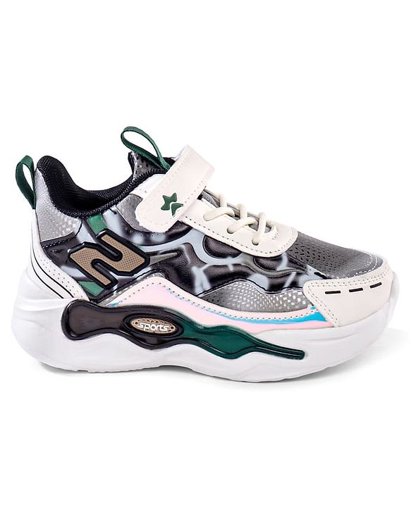 Cute Walk by Babyhug Velcro Closure Sneaker Shoes With Lace Detailing & Splash Print - White