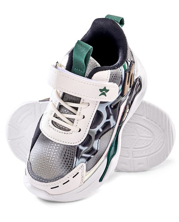 Cute Walk by Babyhug Velcro Closure Sneaker Shoes With Lace Detailing & Splash Print - White