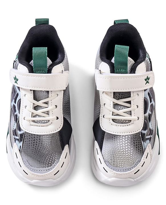 Cute Walk by Babyhug Velcro Closure Sneaker Shoes With Lace Detailing & Splash Print - White