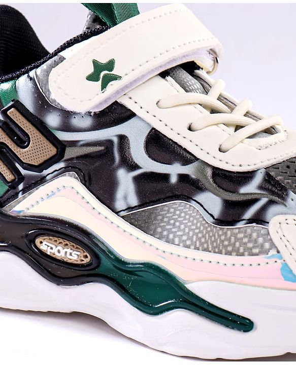 Cute Walk by Babyhug Velcro Closure Sneaker Shoes With Lace Detailing & Splash Print - White