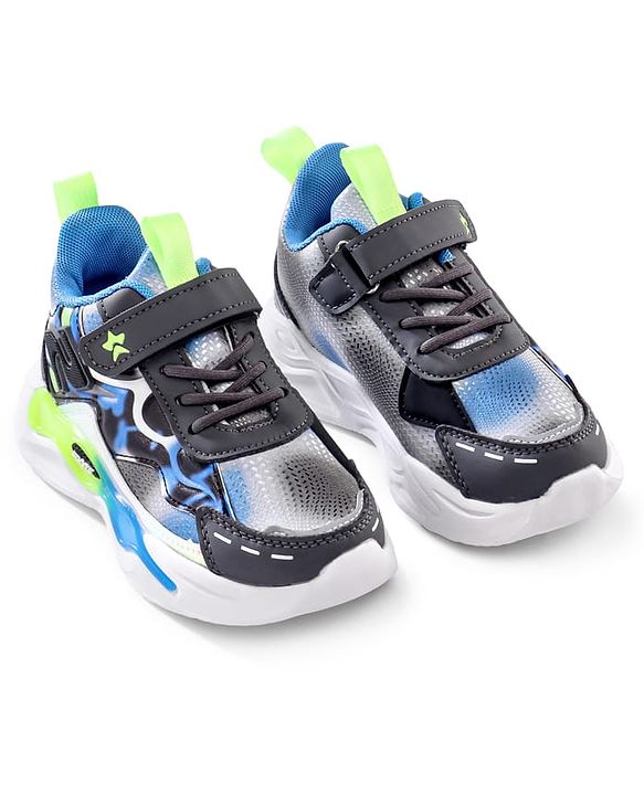 Cute Walk by Babyhug Velcro Closure Sneaker Shoes With Lace Detailing & Splash Print - Grey