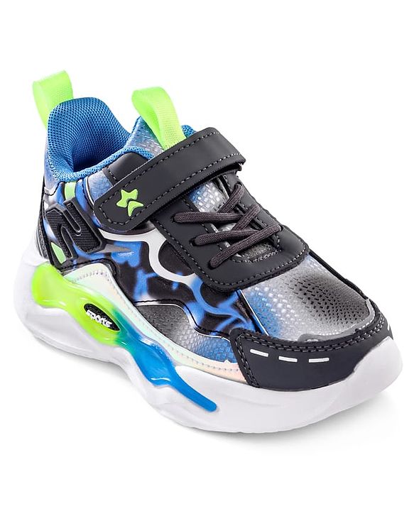 Cute Walk by Babyhug Velcro Closure Sneaker Shoes With Lace Detailing & Splash Print - Grey