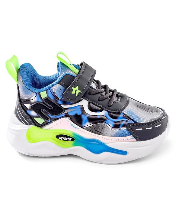 Cute Walk by Babyhug Velcro Closure Sneaker Shoes With Lace Detailing & Splash Print - Grey