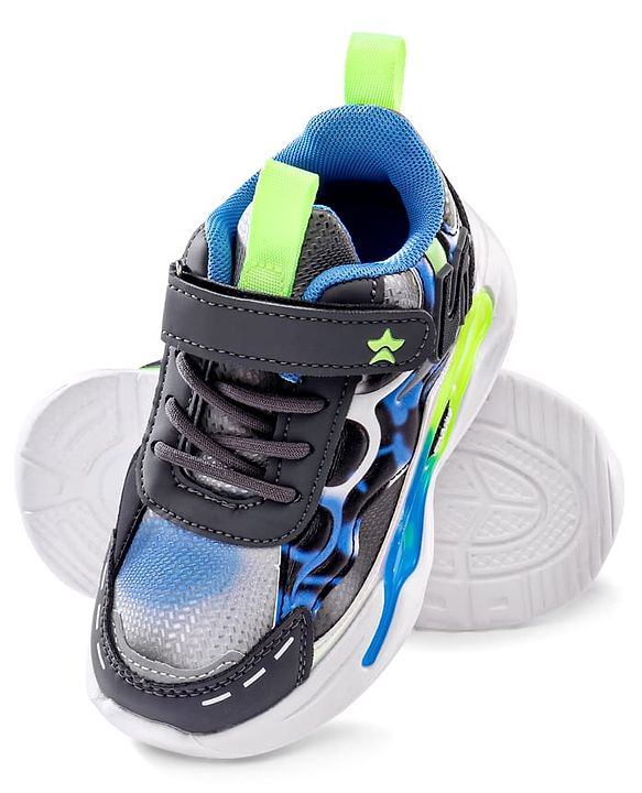 Cute Walk by Babyhug Velcro Closure Sneaker Shoes With Lace Detailing & Splash Print - Grey