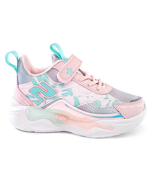 Cute Walk by Babyhug Velcro Closure Sneaker Shoes With Lace Detailing & Splash Print - Pink