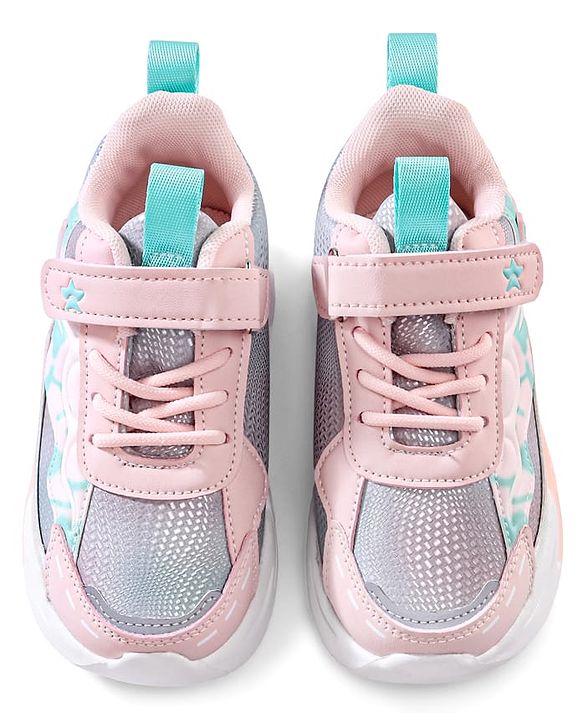 Cute Walk by Babyhug Velcro Closure Sneaker Shoes With Lace Detailing & Splash Print - Pink