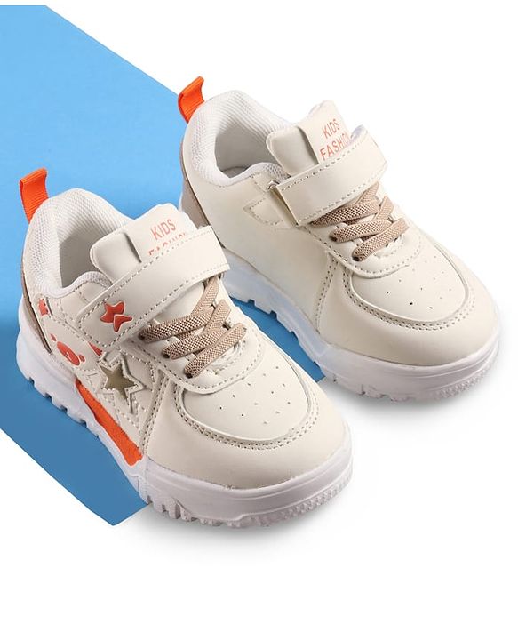 Cute Walk by Babyhug Solid Sneaker Shoes with Velcro Closure - Beige