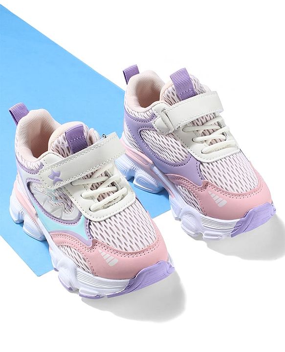 Cute Walk By Babyhug Velcro Closure Sneakers With Lace Detailing - Pink