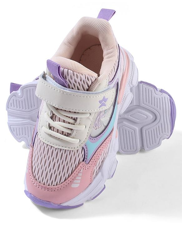 Cute Walk By Babyhug Velcro Closure Sneakers With Lace Detailing - Pink