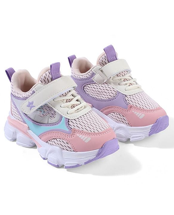 Cute Walk By Babyhug Velcro Closure Sneakers With Lace Detailing - Pink