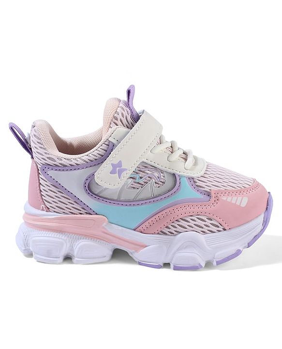 Cute Walk By Babyhug Velcro Closure Sneakers With Lace Detailing - Pink